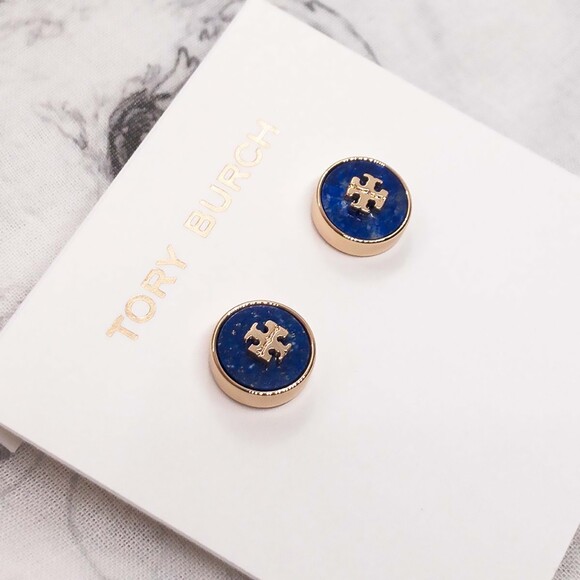 Tory Burch - KIRA SEMIPRECIOUS CIRCLE-STUD EARRING - Tory Gold/Lapis - Picture 2 of 4